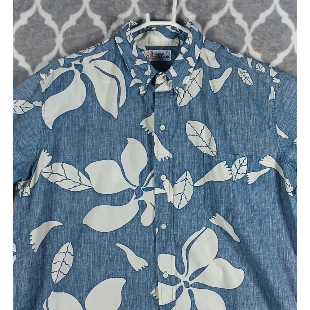 Reyn Spooner Hawaiian Shirt Men Size Blue White Floral Button Down